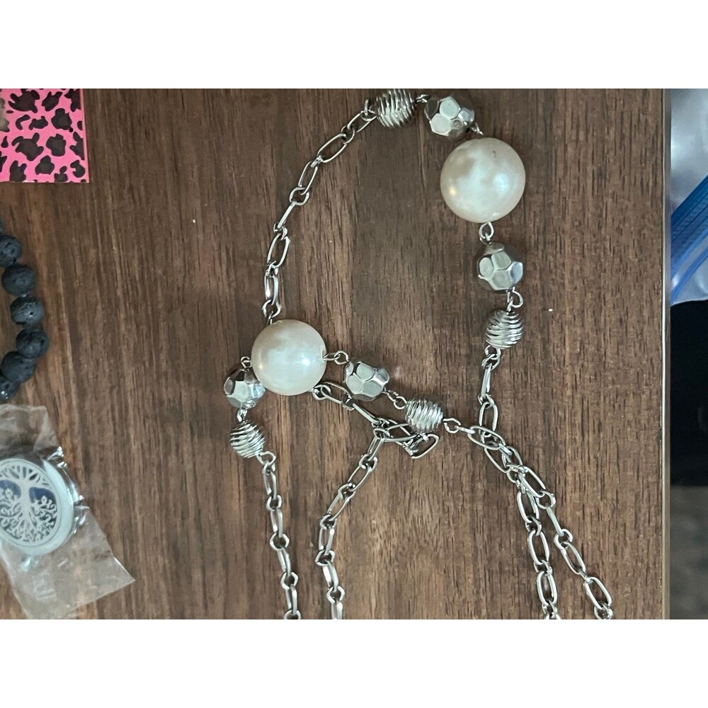 Long Necklace with Pearls silver accents single or double layer necklace - Picture 3 of 4